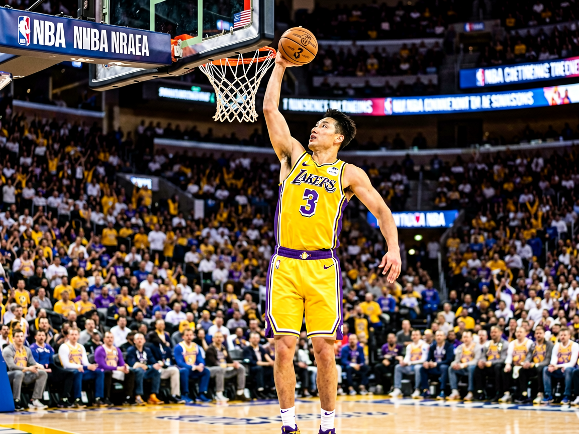 NBA篮球比赛现场，球员扣篮精彩瞬间